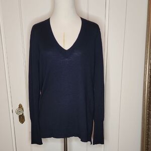 J. Crew Deep Blue Knit V Neck Merino Wool Top